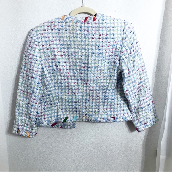 Escada Blue White Tweed Ribbon Blazer - Picture 3 of 6